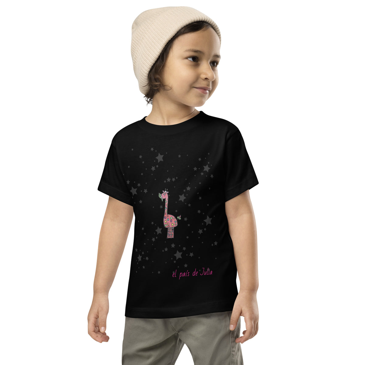 Camiseta de manga corta unisex jirafa en las estrellas
