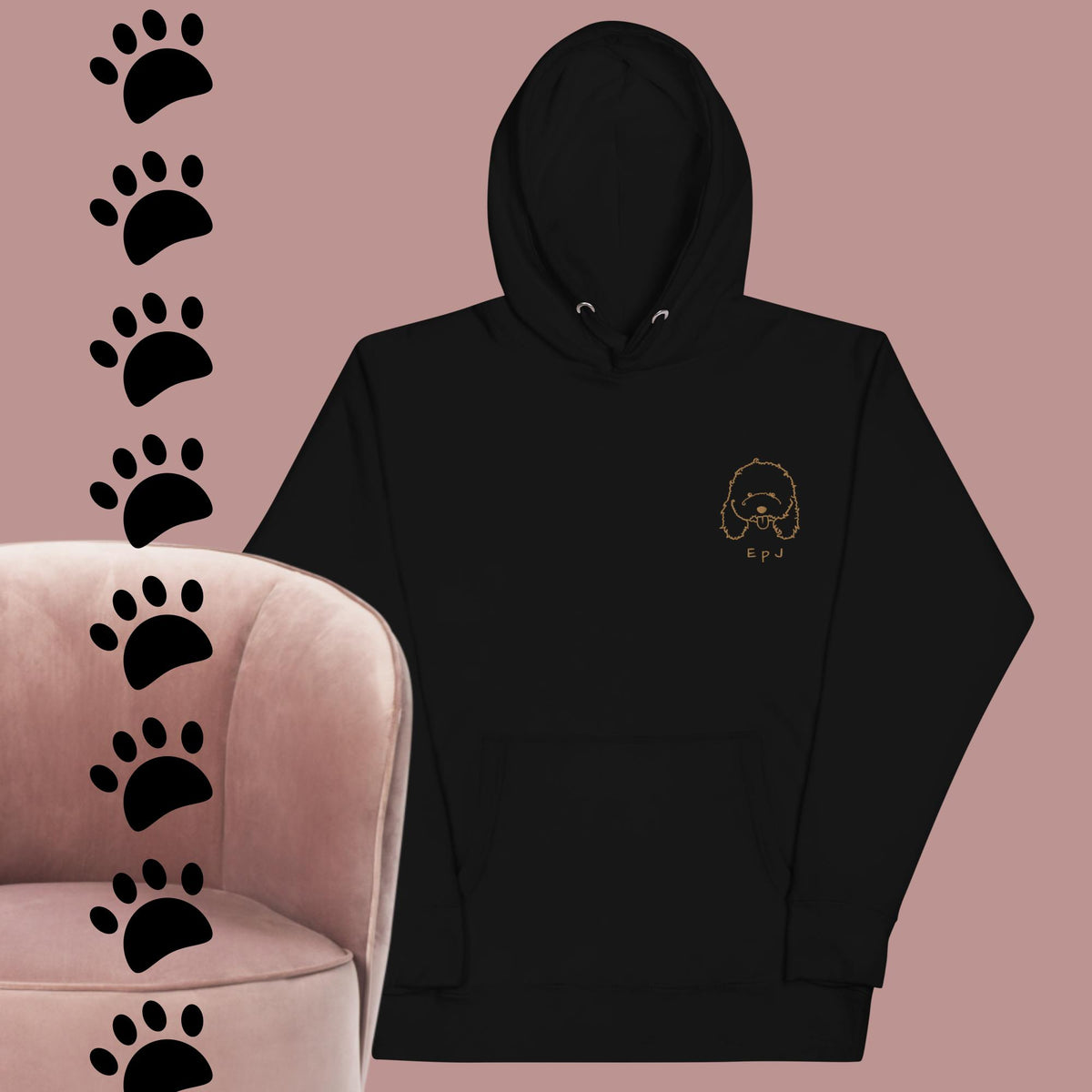 Sudadera con capucha unisex caniche cara bordada