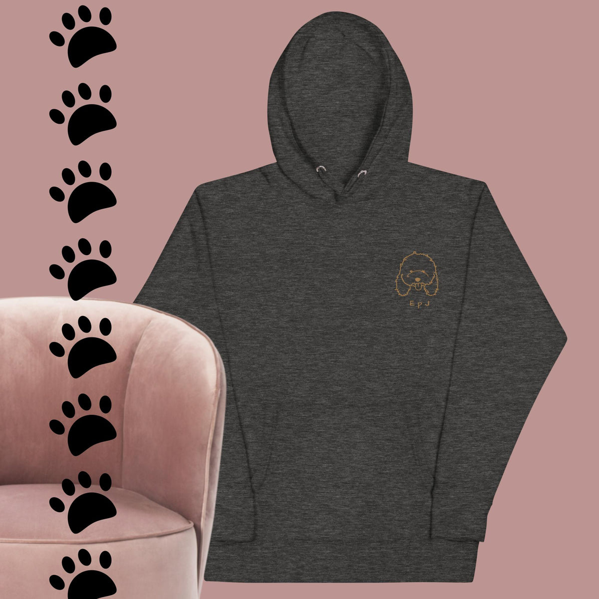 Sudadera con capucha unisex caniche cara bordada