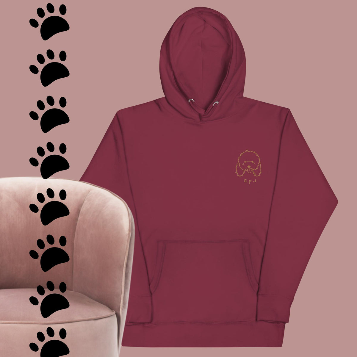 Sudadera con capucha unisex caniche cara bordada