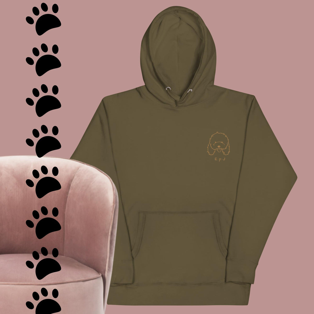 Sudadera con capucha unisex caniche cara bordada