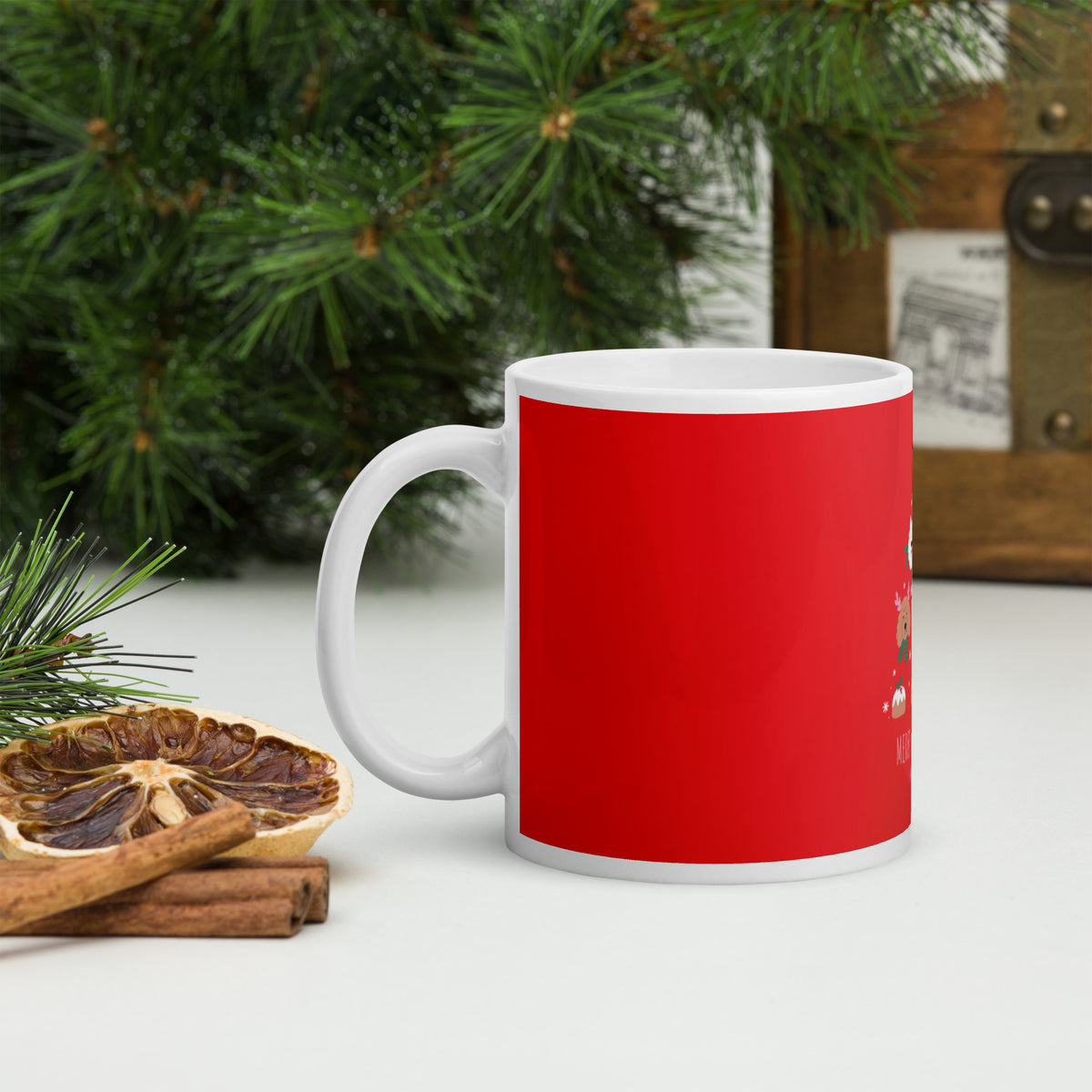 Taza blanca brillante perros navidad