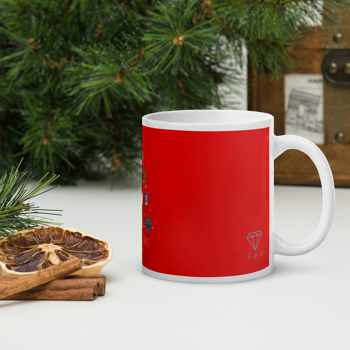 Taza blanca brillante perros navidad