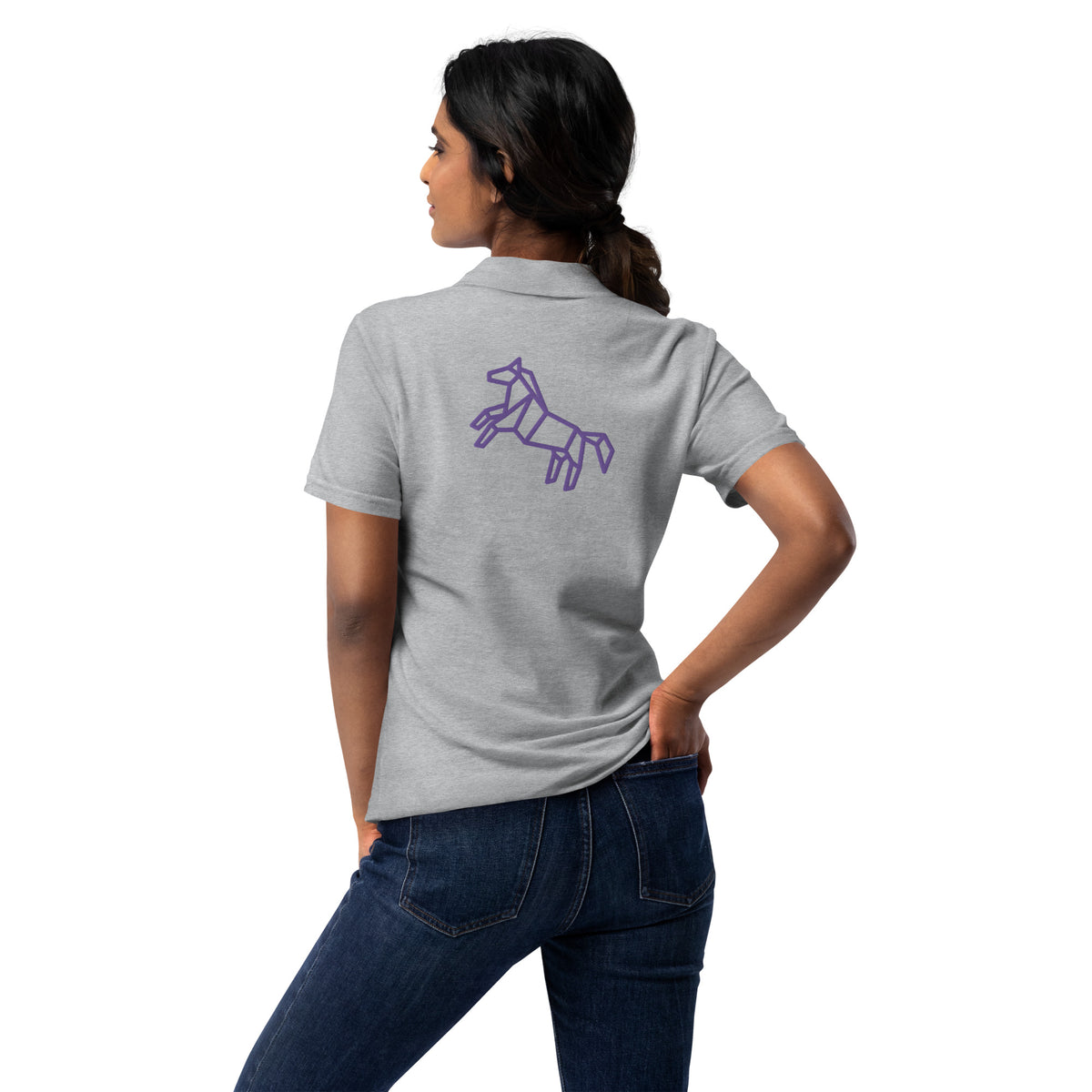 Polo de piqué para mujer caballo lila