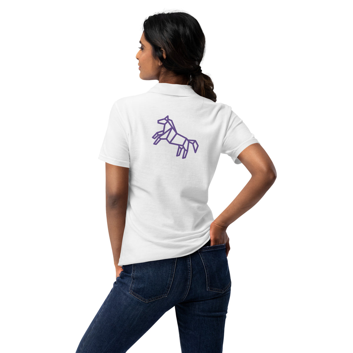 Polo de piqué para mujer caballo lila