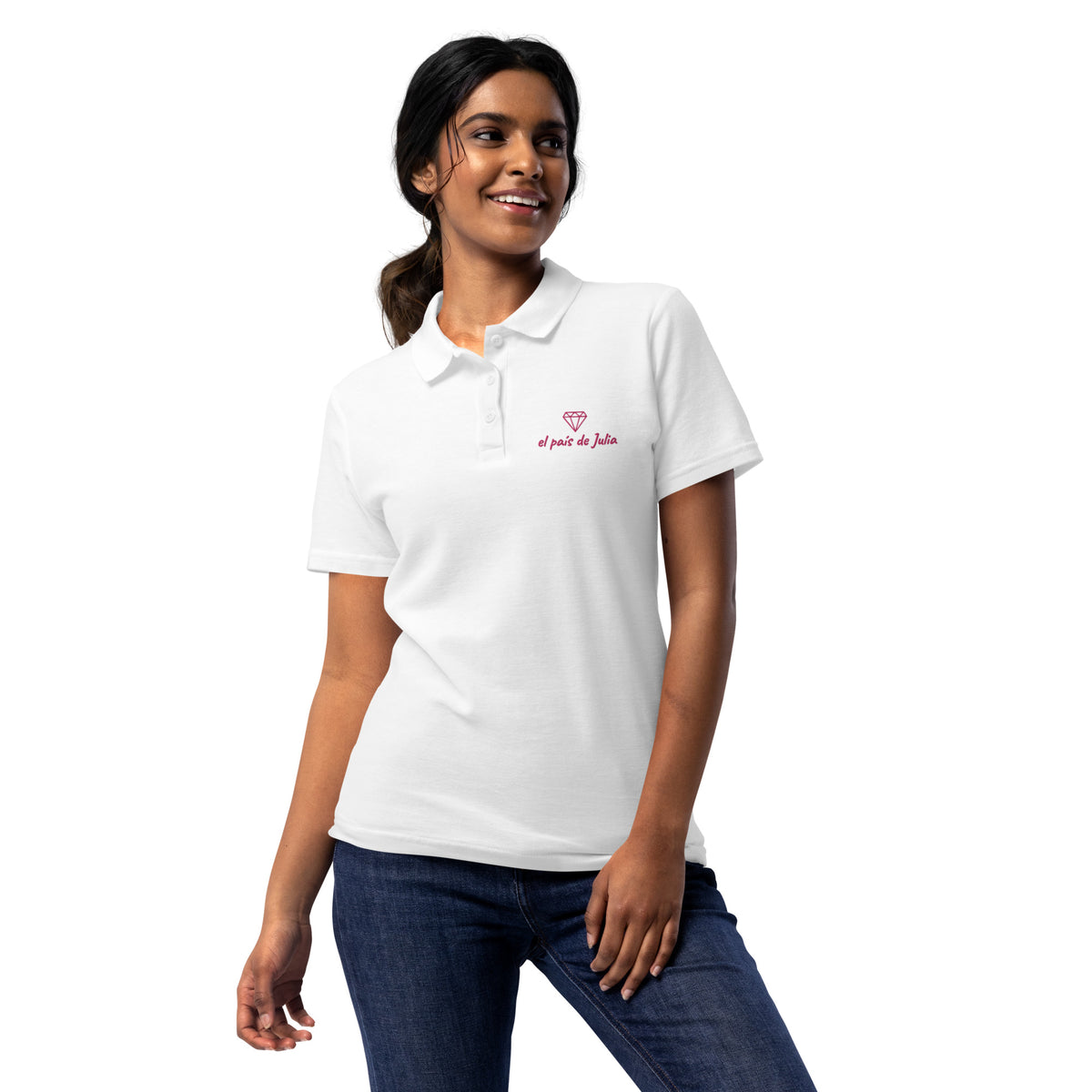 Polo de piqué para mujer caballo lila