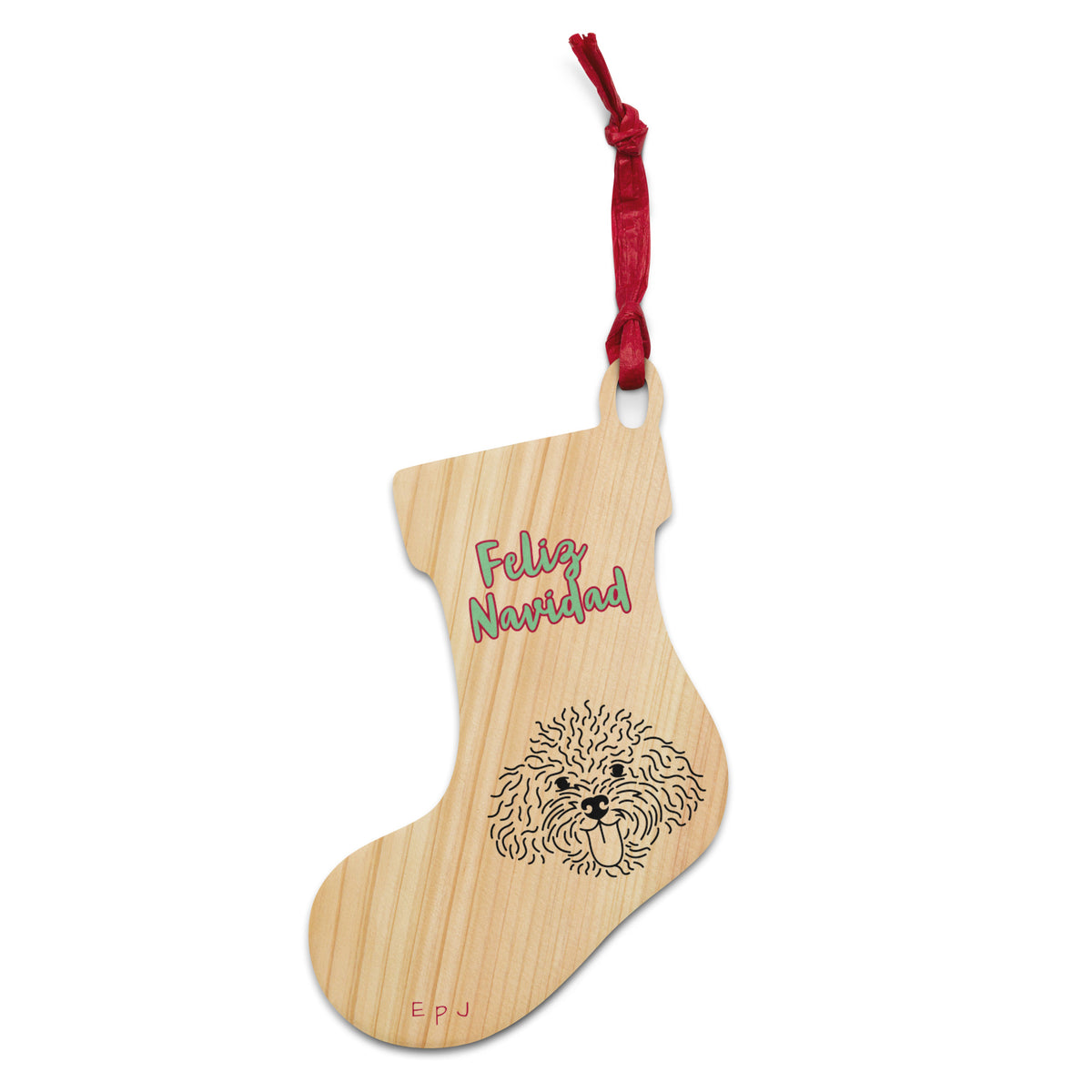 Adornos de madera caniche feliz navidad